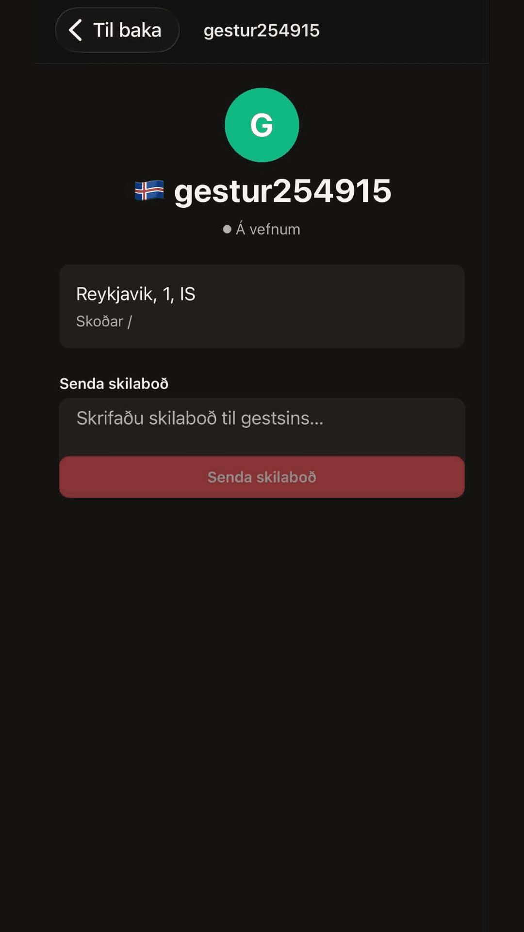 Gestur á vefnum í rauntíma í Spjallbox appinu